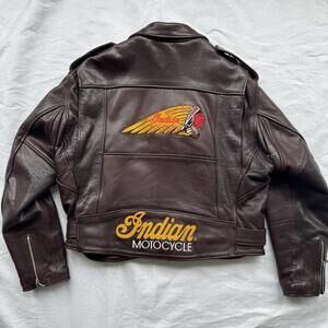 Indian Motorcycle Brown Leather Jacket Embroidered 80s Retro Men’s 50 XL